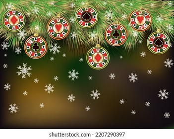 Happy New year. Christmas Casino background with poker chip, vector illustration	