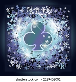 Happy New year. Christmas Clubs Poker card with xmas snowflake, vector illustration	