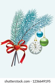 Happy New Year. Christmas decoration with fir branches.Vector illustration 