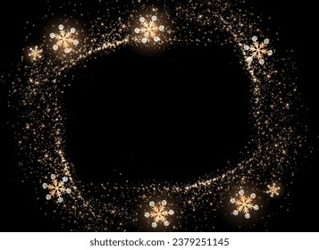 Happy New Year! Christmas design template with swirl of snow. Golden shine