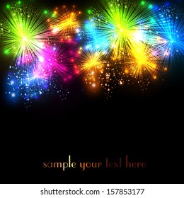 Happy New Year and Christmas firework vector celebration background, easy all editable