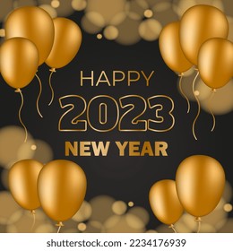 Happy new year and christmas greeting card with golden balloons