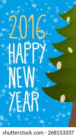 Happy new year. Christmas greeting card. fir-tree. 