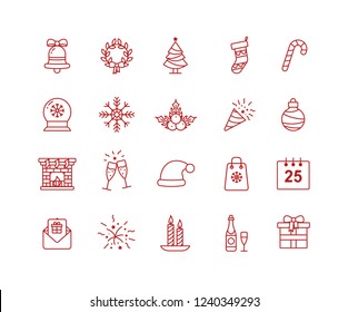 Happy New Year and Christmas line icons set, outline vector symbol collection, linear pictogram pack isolated on white, logo illustration