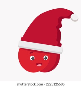 Happy New Year Christmas red apple in Santa hat in a vector on a white background