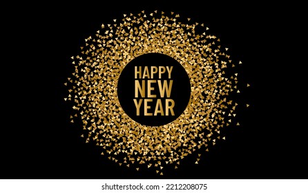 Happy new year. Christmas round frame for copy space 2023. Vector triangle sparkle and glitter background