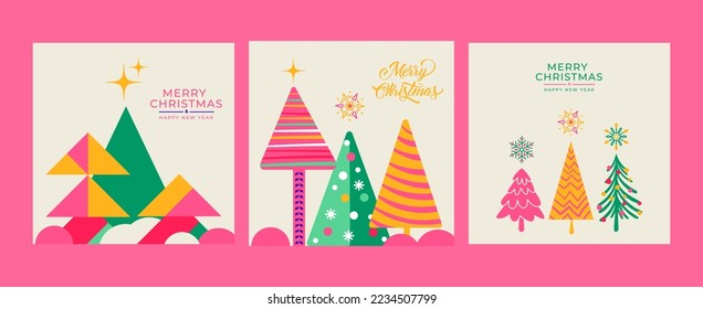 Happy New Year and Christmas!
Set of cards with Christmas trees are hand-painted in different styles, but they complement each other perfectly. Perfect as a postcard, invitation, poster or for social 