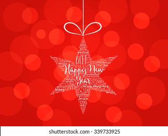 Happy new year. Christmas star word cloud, holidays lettering collage