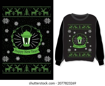 Happy new year. Christmas sweater, sweatshirt, t-shirt design template