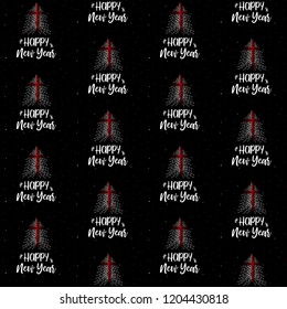 Happy New Year and Christmas tree with England flag seamless vector pattern