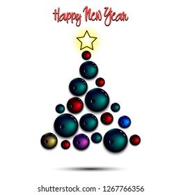 Happy new year. Christmas tree from bowling balls. Bowling themed Christmas tree. Pattern for banner, poster, greeting card, party invitation. Vector illustration