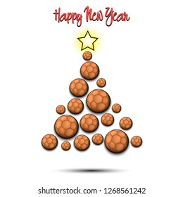 Happy new year. Christmas tree from handball balls. Handball themed Christmas tree. Pattern for banner, poster, greeting card, party invitation. Vector illustration