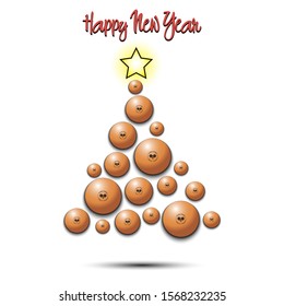 Happy new year. Christmas tree from ping-pong balls. Ping-pong themed Christmas tree. Pattern for banner, poster, greeting card, party invitation. Vector illustration