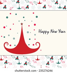 Happy new year christmas tree greeting card 