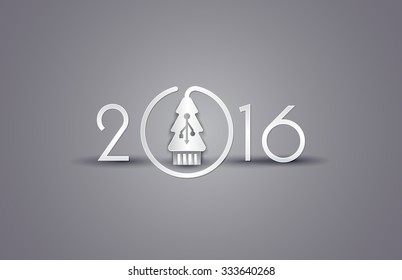 Happy New Year. Christmas tree flash drive. Illustration for calendar 2016. Origami style.