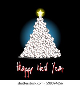Happy new year and Christmas tree from baseball on a black background. Vector illustration