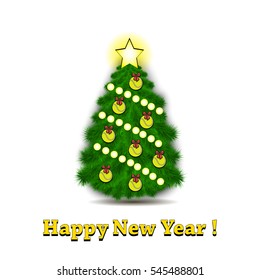 Happy New Year. Christmas tree with ornaments in the form of tennis balls. Vector illustration
