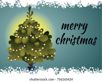 Happy new year and Christmas tree, vector art and illustration.