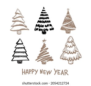 Happy new year. Christmas trees hand drawn. Vector illustration.	
