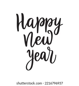 Happy New Year - Christmas typography, handwriting lettering. Holidays greeting card. Xmas text calligraphy style. Christmas festive design element. Isolated white background. Happy New Year season
