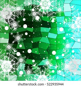 Happy New Year, Christmas vector illustration. Winter blue, green background with snowflakes. polygonal pattern