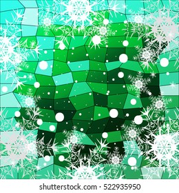 Happy New Year, Christmas vector illustration. Winter blue, green background with snowflakes. polygonal pattern