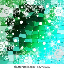 Happy New Year, Christmas vector illustration. Winter blue, green background with snowflakes. polygonal pattern