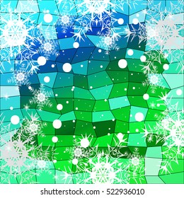 Happy New Year, Christmas vector illustration. Winter blue, green background with snowflakes. polygonal pattern