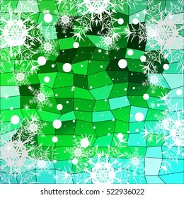 Happy New Year, Christmas vector illustration. Winter blue, green background with snowflakes. polygonal pattern