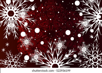Happy New Year, Christmas vector illustration. Winter red color background with snowflakes.