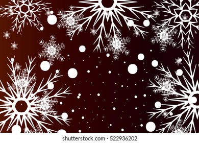 Happy New Year, Christmas vector illustration. Winter red color background with snowflakes.