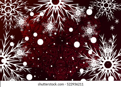 Happy New Year, Christmas vector illustration. Winter red color background with snowflakes.