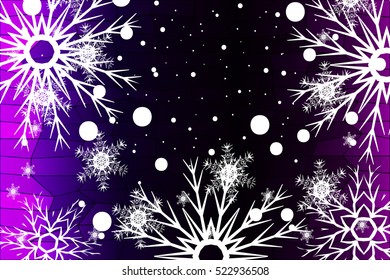 Happy New Year, Christmas vector illustration. Winter blue, purple background with snowflakes.
