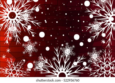 Happy New Year, Christmas vector illustration. Winter red color background with snowflakes.