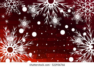 Happy New Year, Christmas vector illustration. Winter red color background with snowflakes.