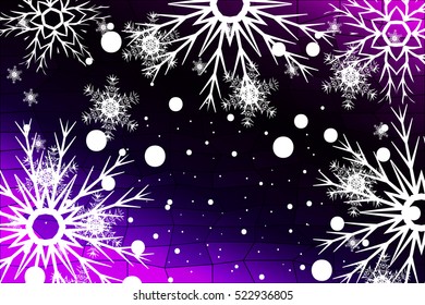 Happy New Year, Christmas vector illustration. Winter blue, purple background with snowflakes.