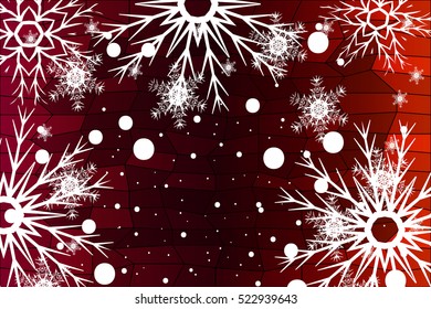 Happy New Year, Christmas vector illustration. Winter red color background with snowflakes.