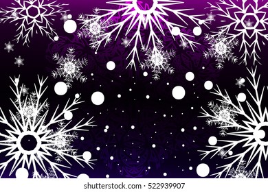 Happy New Year, Christmas vector illustration. Winter blue, purple background with snowflakes.