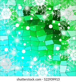 Happy New Year, Christmas vector illustration. Winter blue, green background with snowflakes. polygonal pattern