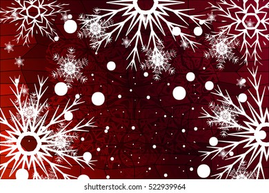 Happy New Year, Christmas vector illustration. Winter red color background with snowflakes.