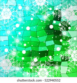Happy New Year, Christmas vector illustration. Winter blue, green background with snowflakes. polygonal pattern