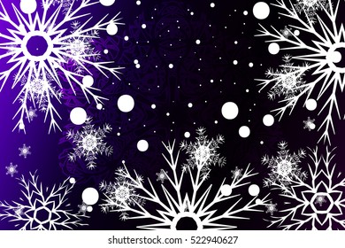 Happy New Year, Christmas vector illustration. Winter blue, purple background with snowflakes.