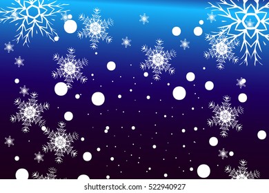 Happy New Year, Christmas vector illustration. Winter blue color background with snowflakes. For greeting card, invitation, wallpaper