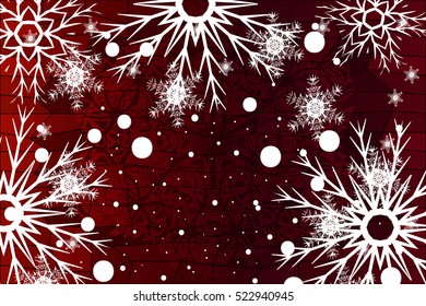 Happy New Year, Christmas vector illustration. Winter red color background with snowflakes.