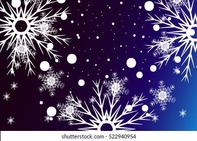 Happy New Year, Christmas vector illustration. Winter blue color background with snowflakes. For greeting card, invitation, wallpaper