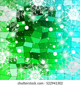 Happy New Year, Christmas vector illustration. Winter blue, green background with snowflakes. polygonal pattern