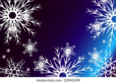 Happy New Year, Christmas vector illustration. Winter blue color background with snowflakes. For greeting card, invitation, wallpaper