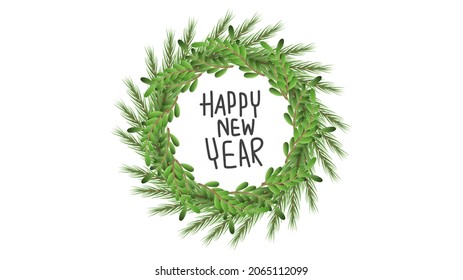 Happy New Year Circle flowers beautiful round frame Flat style. Vector illustration EPS 10