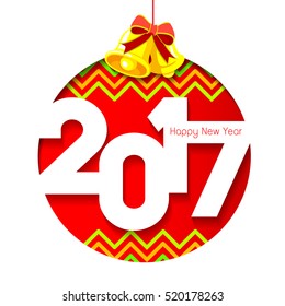 Happy new year in a circle shape with bell . Illustration can be use for website, banner, greeting card design