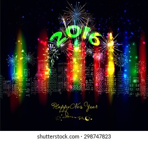 happy new year city colourful with firework